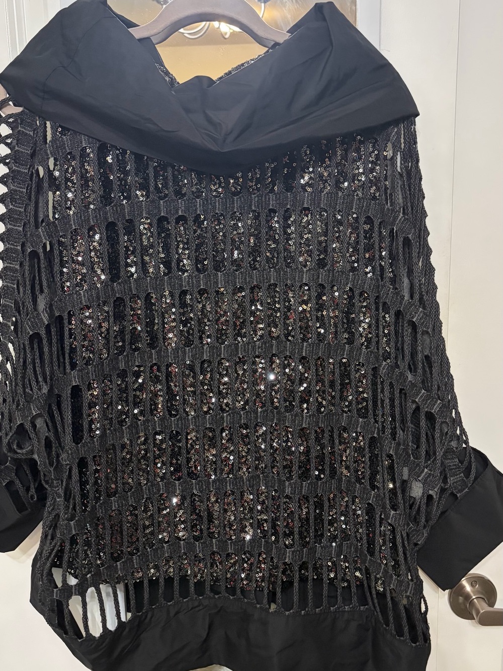 Curvy Couture Black Sequined Open-Knit Off-the-Shoulder Sweater